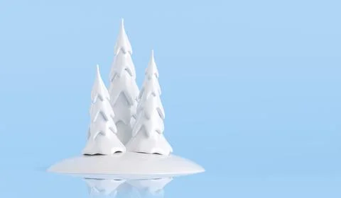 Christmas trees in the snow 3D render Stock Illustration
