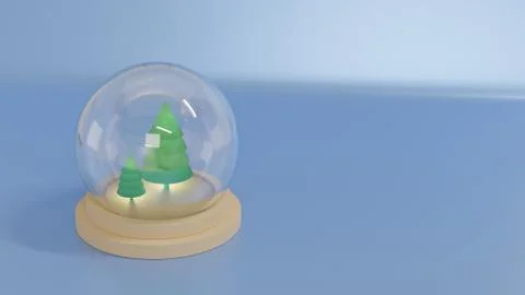 Christmas trees in snow globe 3D render illustration, winter holidays concept Stock Illustration