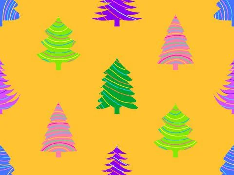 Christmas trees with striped pattern seamless pattern. Merry Christmas and Ha Stock Illustration