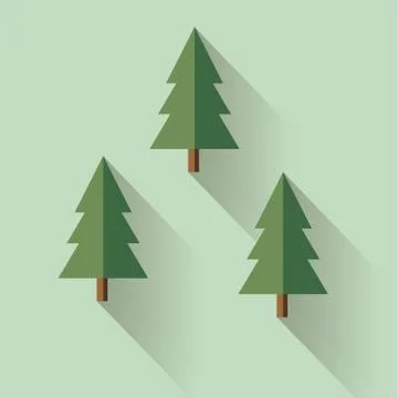Christmas trees in vector flat design style. Fir tree icon on green Stock Illustration