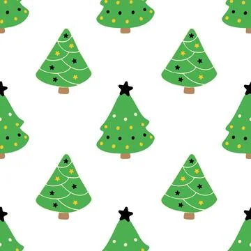 Christmas Trees Vector Seamless Pattern on White Background Stock Illustration