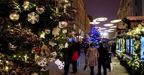 Christmas trees, winter evening in illuminations night chic city Stock Footage 67394949