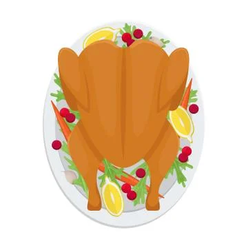 Christmas Turkey with cranberries. Isolated vector illustration. Stock Illustration