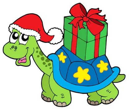 Christmas turtle with gift Stock Illustration