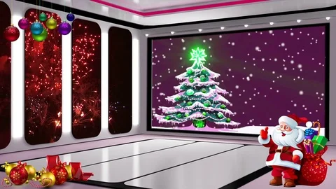 Christmas TV Studio Set 19 - Virtual Green Screen Background Loop Stock Footage