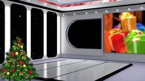 Christmas TV Studio Set 21 - Virtual Green Screen Background Loop Stock Footage 80673716