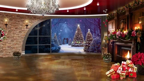 Christmas TV Studio Set 97- Virtual Green Screen Background Loop Stock Footage 291975681