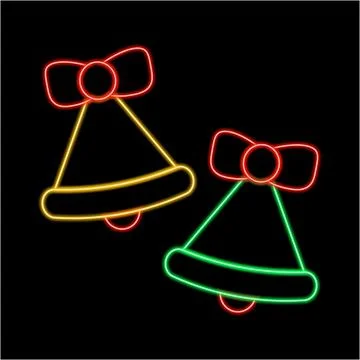 Christmas two Bell in neon effect Illustrazione stock