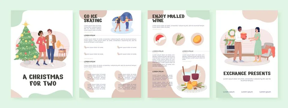 Christmas for two flat vector brochure template 스톡 일러스트