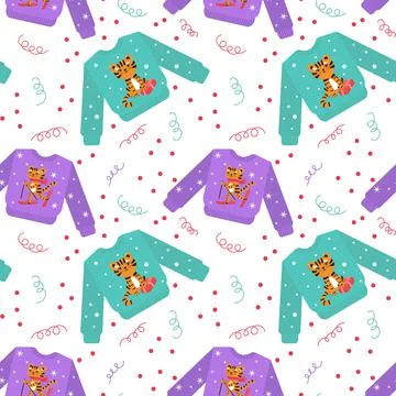 Christmas ugly sweater seamless pattern. Festive repeatable print. New year b Stock Illustration