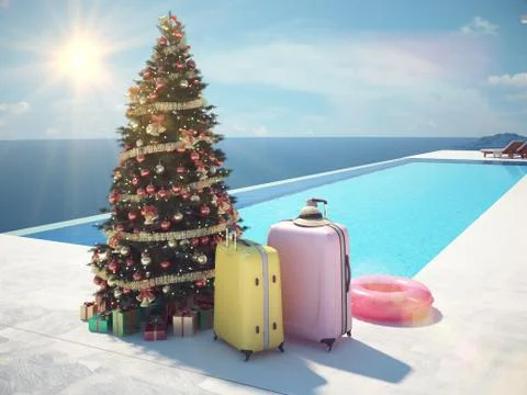 Christmas vacation at the pool. 3d rendering Stock Illustration