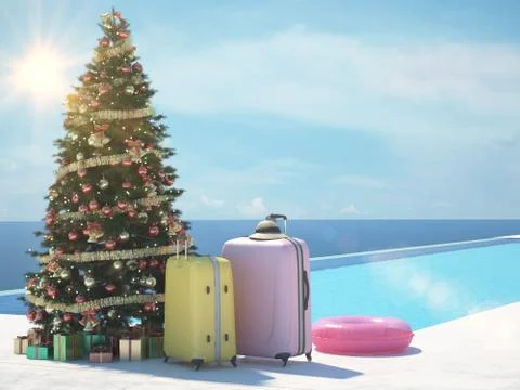 Christmas vacation at the pool. 3d rendering Stock Illustration