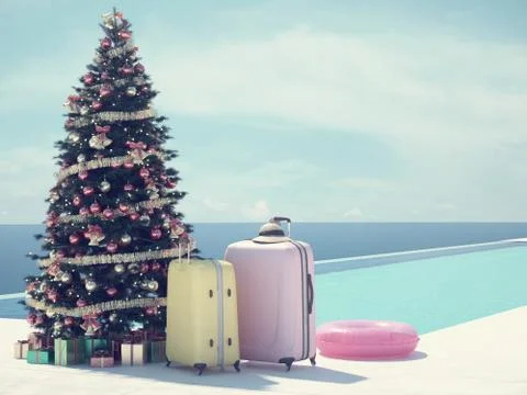 Christmas vacation at the pool. 3d rendering Illustrazione stock
