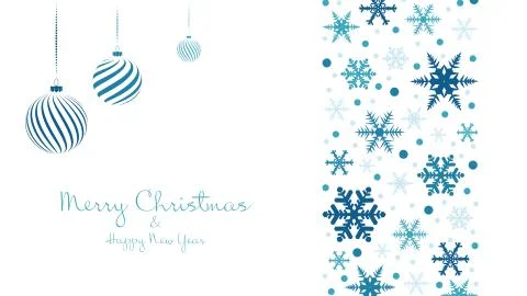 Christmas vector background with balls and flying snowflakes. Stock Illustration