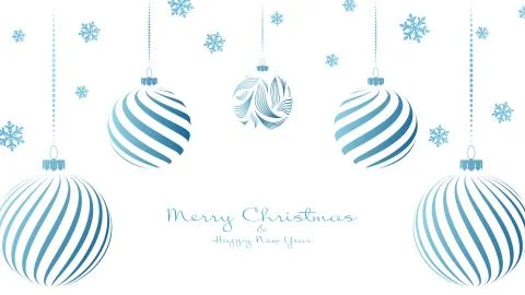 Christmas vector background with balls and flying snowflakes. Stock Illustration
