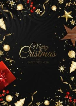 Christmas vector background. Design greeting card, banner, poster. Top view gift Stock Illustration
