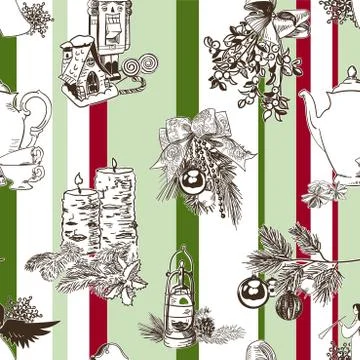 Christmas vector background sketch set engraving Stock Illustration