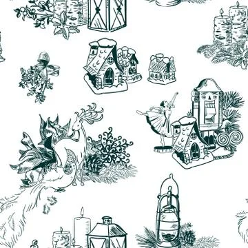 Christmas vector background sketch set engraving Illustrazione stock