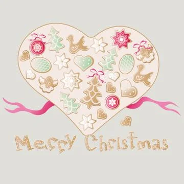 Christmas vector biscuit heart frame with lettering Illustrazione stock