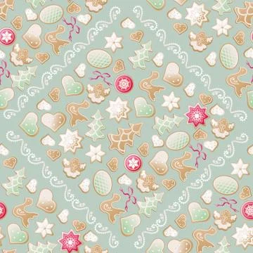 Christmas vector biscuit seamless pattern Stock Illustration
