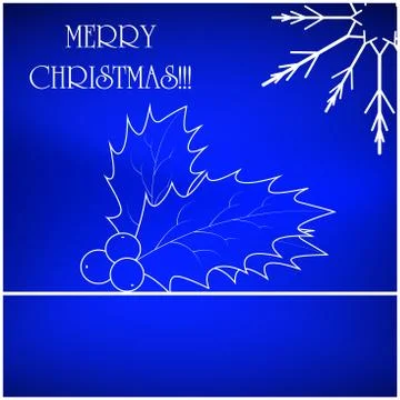 Christmas vector card, background with snowflake and holly berry. Blue Beauti Stock Illustration
