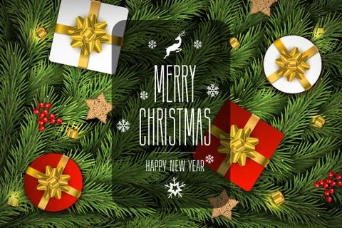 Christmas Vector Composition Background of Fir Brances. For Greeting Card. Stock Illustration