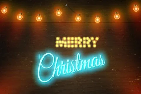 Christmas Vector Composition on Dark Wooden Background with Wishes and Garlan Stock Illustration