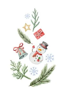 Christmas vector composition in the form of a green tree of branches and toys Stock Illustration