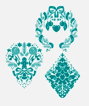Christmas vector damask pattern design element decoration card Stock Illustration