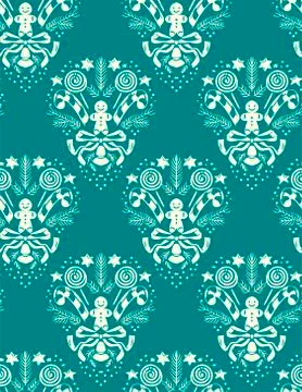 Christmas vector damask pattern seamless blue white Stock Illustration