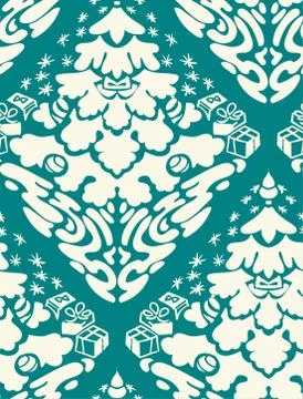Christmas vector damask pattern seamless white blue Stock Illustration