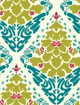 Christmas vector damask pattern seamless white blue Stock Illustration