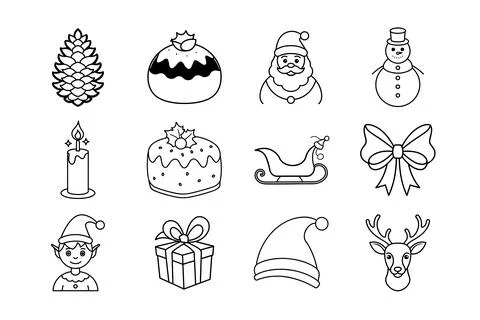 Christmas vector elements bundle line art Stock Illustration