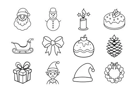 Christmas vector elements bundle line art Stock Illustration
