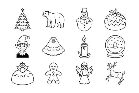 Christmas vector elements bundle line art Stock Illustration