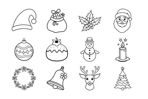 Christmas vector elements bundle line art Stock Illustration