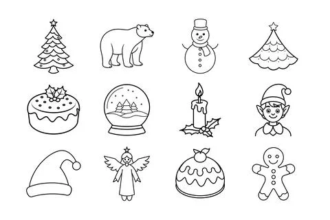 Christmas vector elements bundle line art Stock Illustration