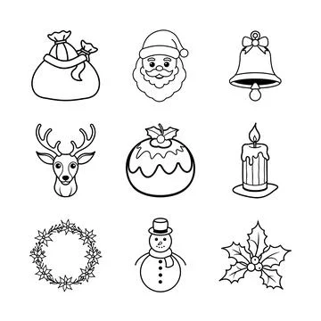 Christmas vector elements bundle line art Stock Illustration