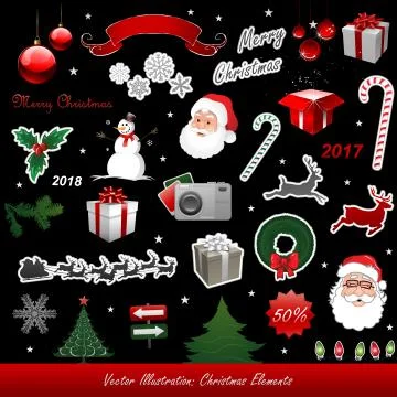 Christmas vector elements isolated on black Stock Illustration
