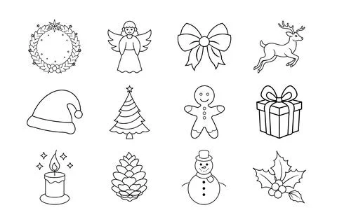 Christmas vector elements line art illustration bundle Stock Illustration