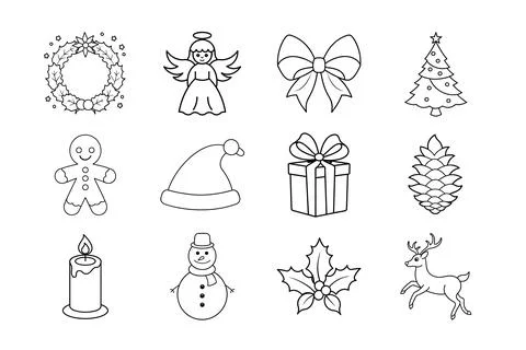 Christmas vector elements line art illustration bundle Stock Illustration
