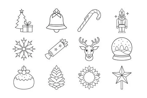 Christmas vector elements line art illustration bundle Stock Illustration