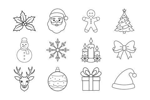 Christmas vector elements line art illustration bundle Stock Illustration