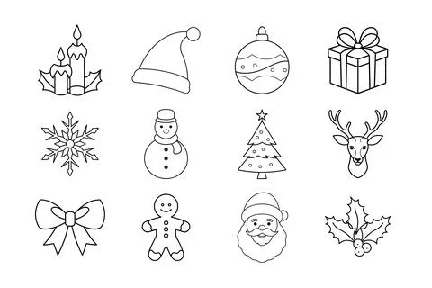 Christmas vector elements line art illustration bundle Illustrazione stock