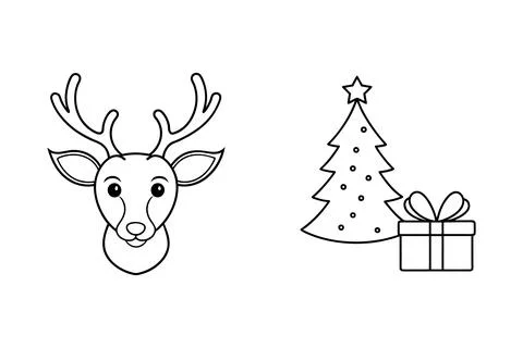 Christmas vector elements line art illustration bundle Illustrazione stock