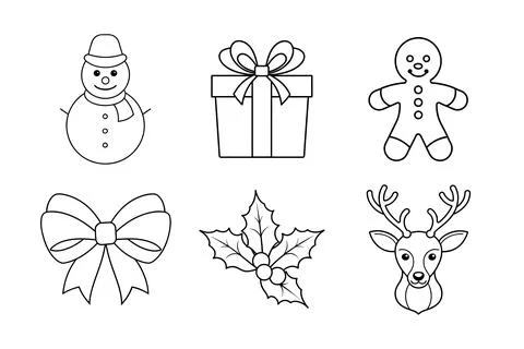 Christmas vector elements line art illustration bundle Stock Illustration