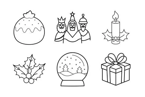 Christmas vector elements line art illustration bundle Stock Illustration