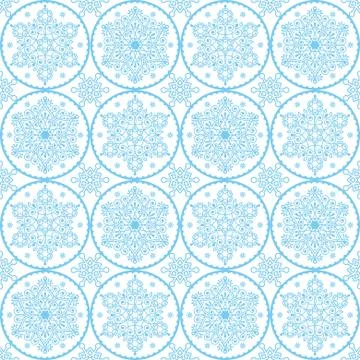 Christmas vector folk art pattern - blue snowflakes seamless design Stock Illustration