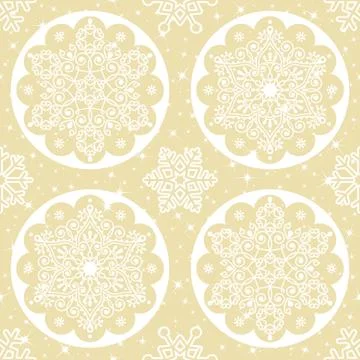 Christmas vector folk pattern - white snowflake mandala seamless 스톡 일러스트