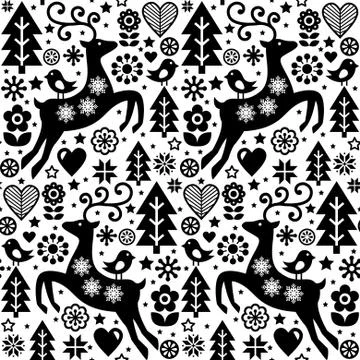 Christmas vector folk style seamless pattern, Scandinavian design Stock Illustration